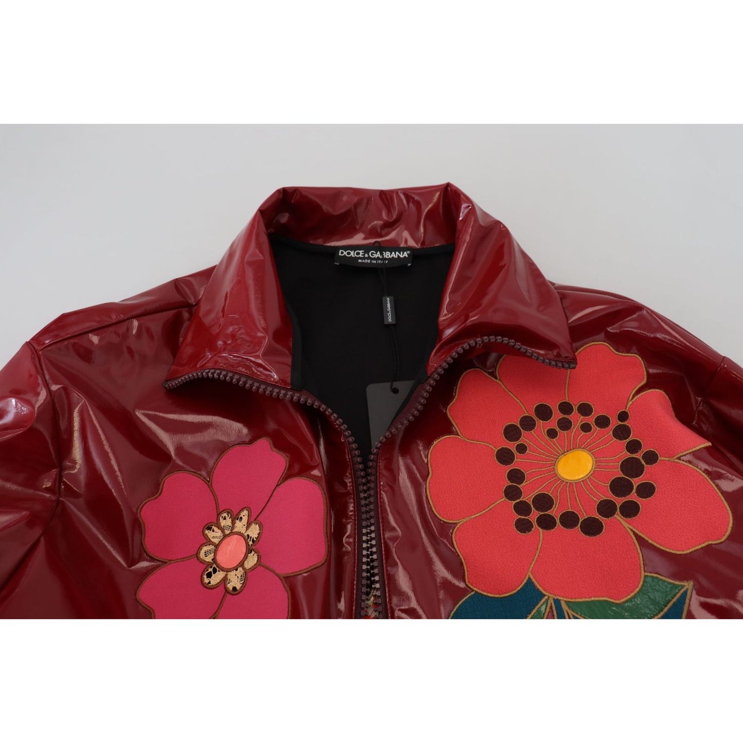 Dolce & Gabbana Maroon Floral Full Zip Polyester Women Jacket