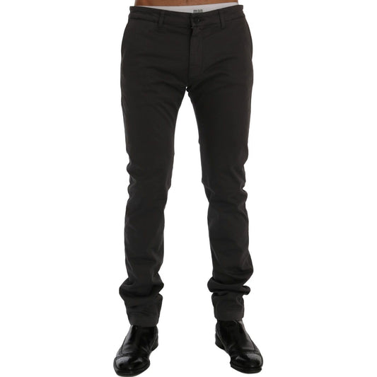 Elegant Slim-Fit Gray Cotton Trousers