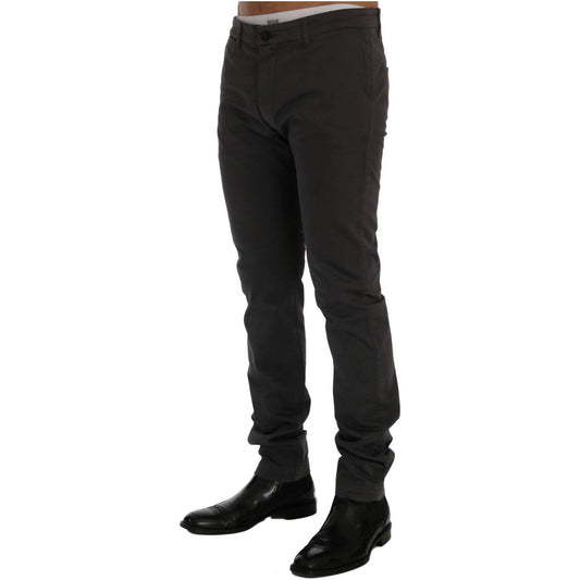 Elegant Slim-Fit Gray Cotton Trousers