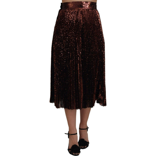 Dolce & Gabbana Bronze Sequined High Waist A-line Maxi Skirt