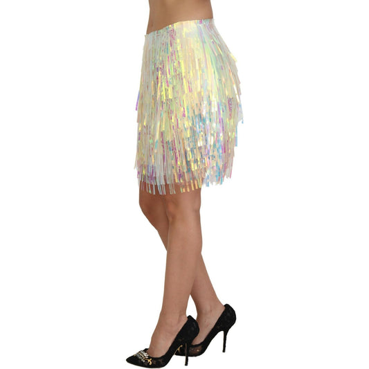 Iridescent Fringe Mini Skirt Mid Waist