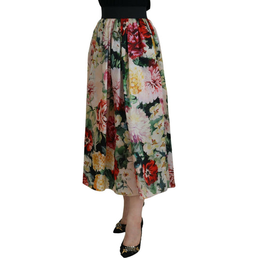 Exquisite High Waist Floral Silk Skirt