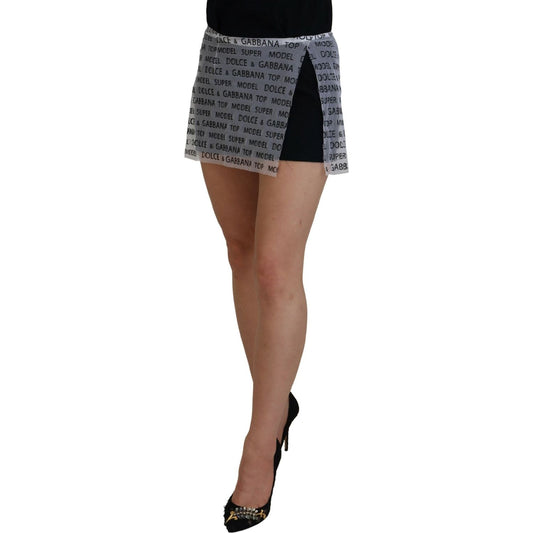 Elegant White Logo Print Mini Skirt