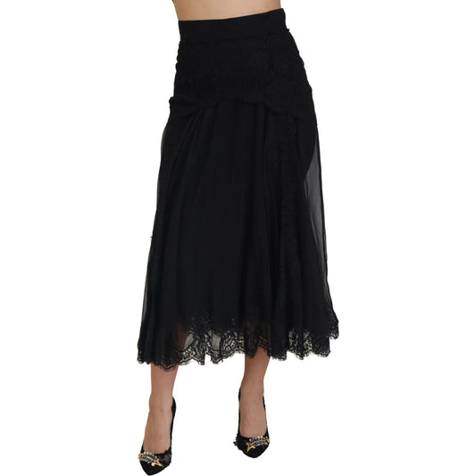 Elegant High-Waist Midi Silk-Blend Skirt