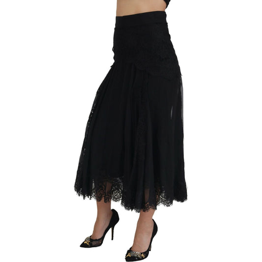 Elegant High-Waist Midi Silk-Blend Skirt