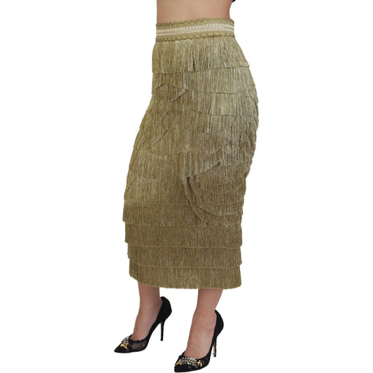 Golden High Waist Tiered Midi Skirt