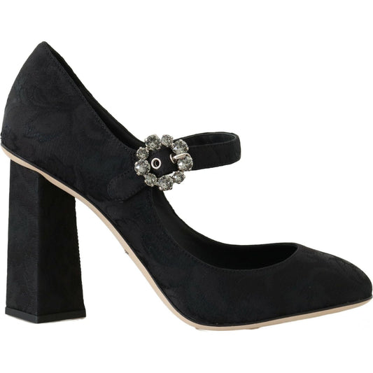 Elegant Black Crystal Brocade Pumps