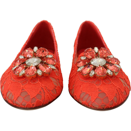 Elegant Lace Vally Flats in Coral Red