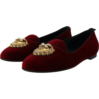 Dolce & Gabbana Bordeaux Velvet Slip-On Loafers Flats Shoes