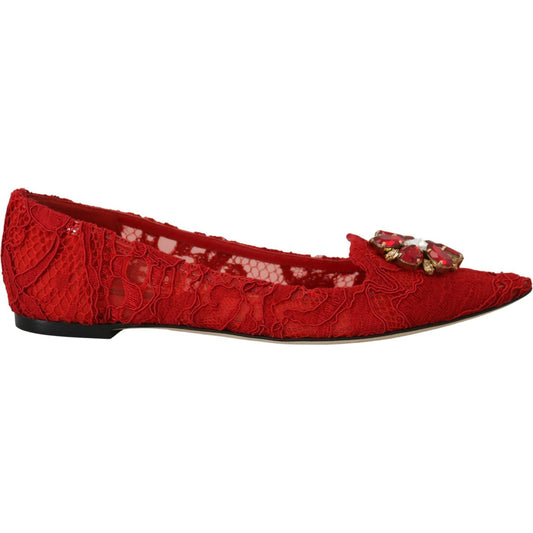 Red Crystal-Embellished Flats