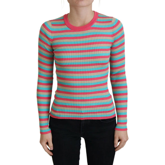 Elegant Striped Silk Crewneck Pullover