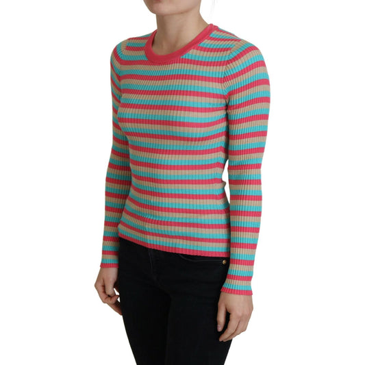 Elegant Striped Silk Crewneck Pullover