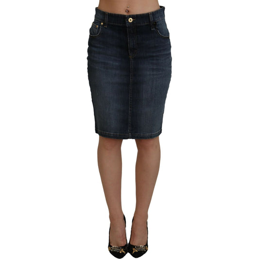 Chic Mid Waist Dark Blue Denim Skirt