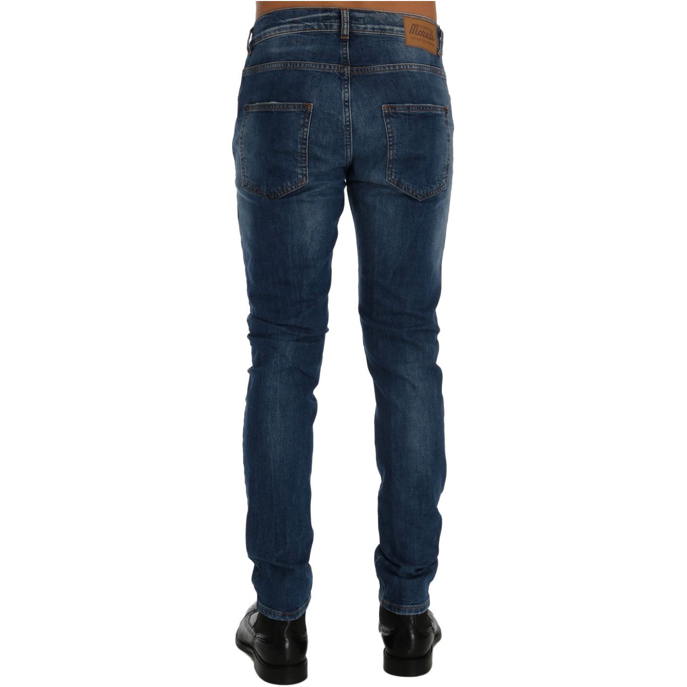 Frankie Morello Chic Slim Fit Blue Distressed Jeans blue-wash-torn-dundee-slim-fit-jeans
