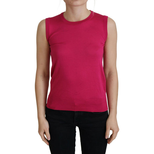 Chic Pink Silk Sleeveless Tank Top Vest