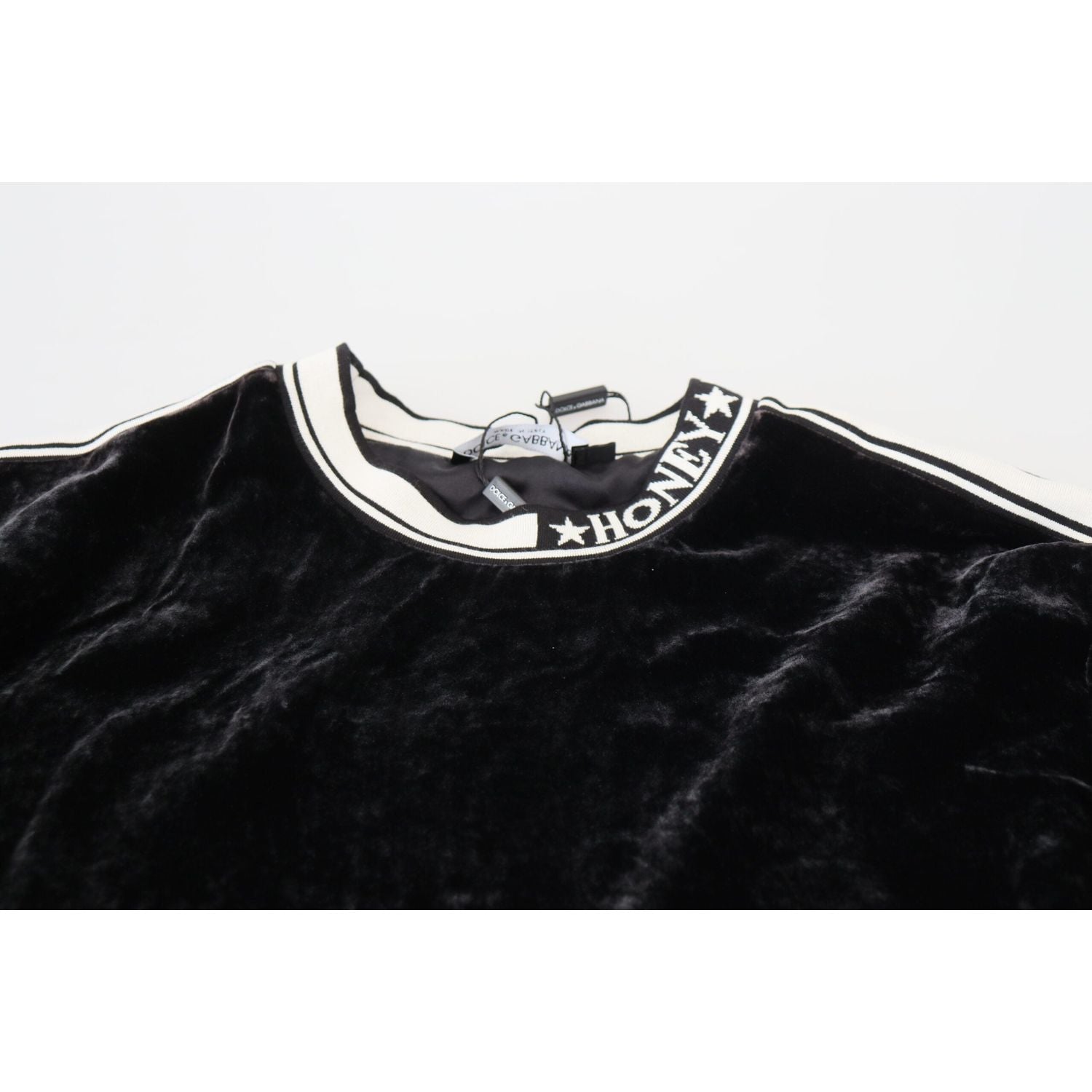 Dolce & Gabbana Black Velvet Crewneck Pullover Sweater