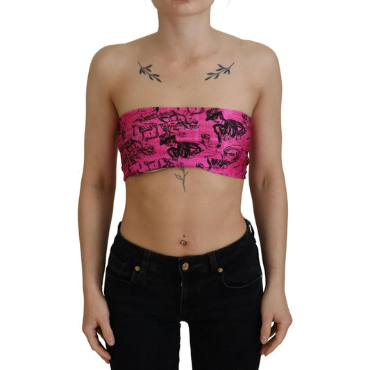 Chic Pink Newspaper Print Cropped Top