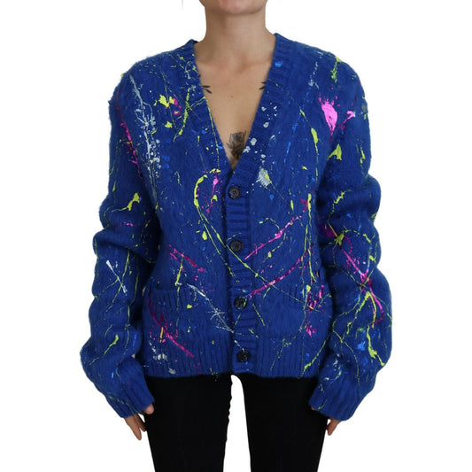 Elegant Multicolor Splash Mohair Cardigan