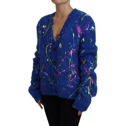 Elegant Multicolor Splash Mohair Cardigan