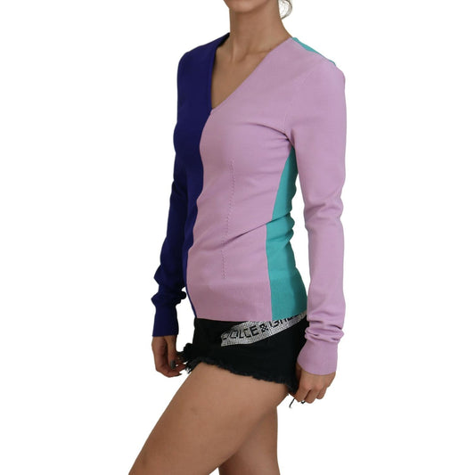 Chic Multicolor V-Neck Pullover Sweater