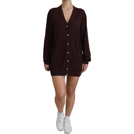 Chic Maroon V-Neck Wool Cardigan