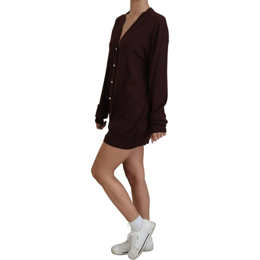 Chic Maroon V-Neck Wool Cardigan