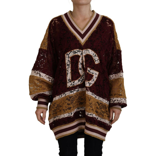 Dolce & Gabbana Multicolor Lace V-neck Pullover Sweater Dolce & Gabbana