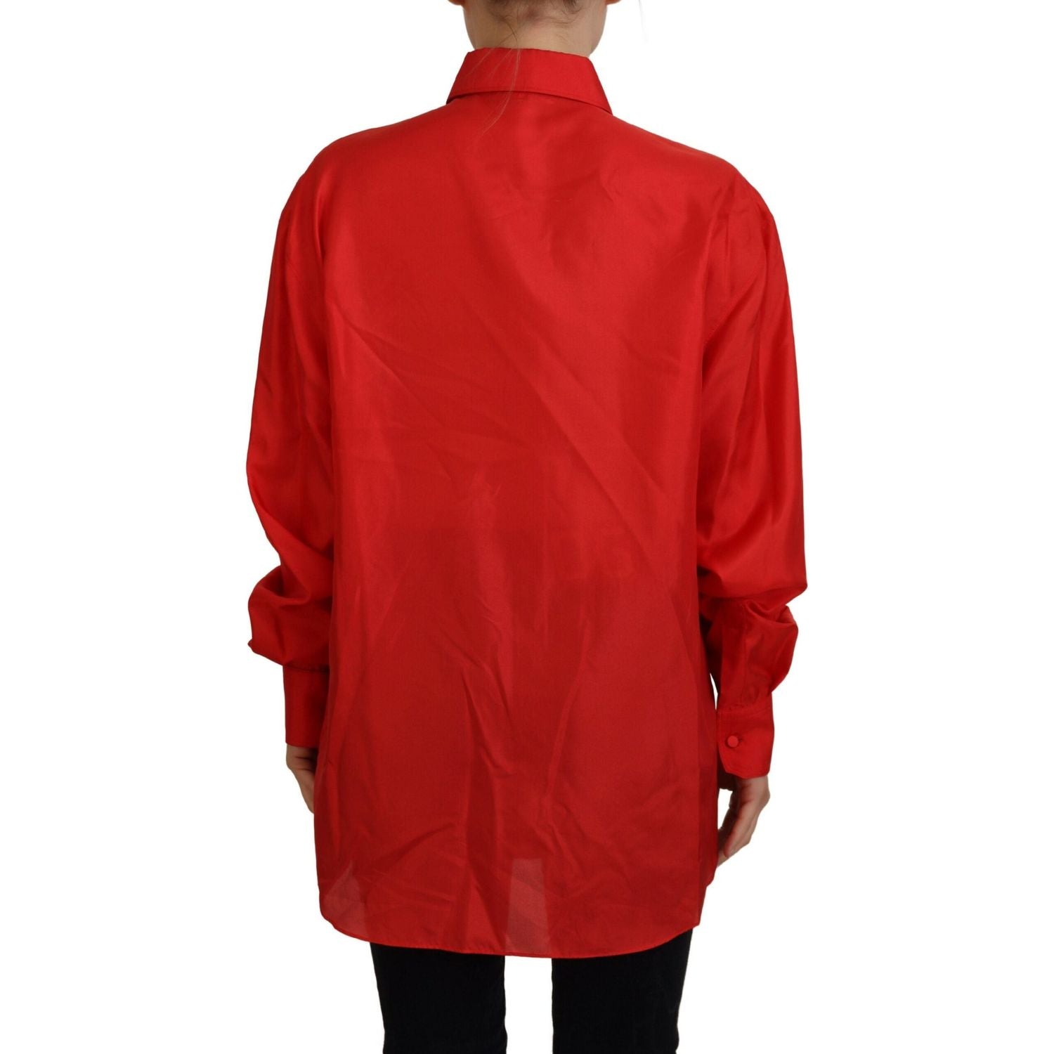 Dolce & Gabbana Red Silk Collared Long Sleeves Dress Shirt Top