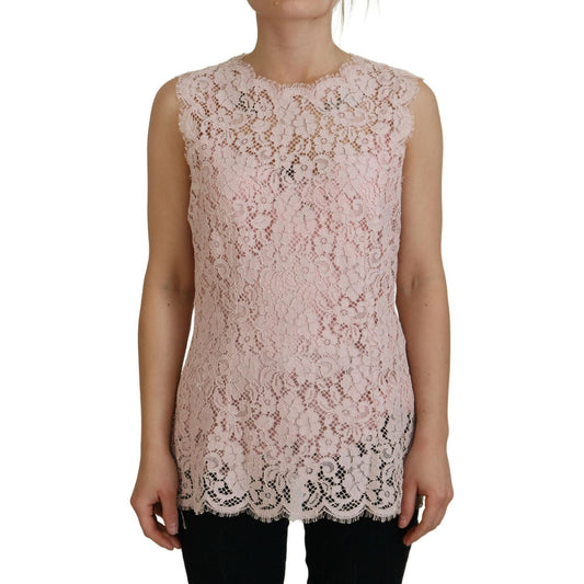 Elegant Sheer Lace Sleeveless Blouse in Pink