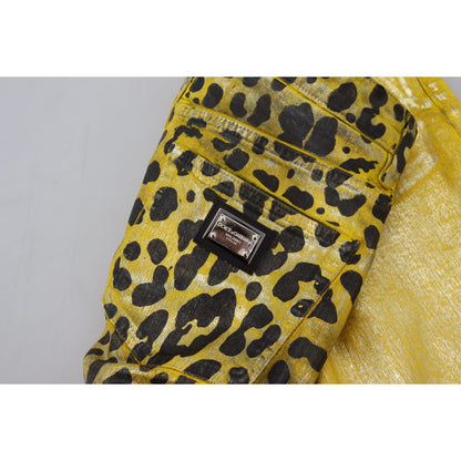 Dolce & Gabbana Yellow Leopard Cotton Straight Denim Jeans