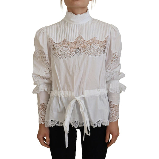 Elegant White Lace Trim Cotton Blouse