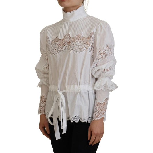 Elegant White Lace Trim Cotton Blouse