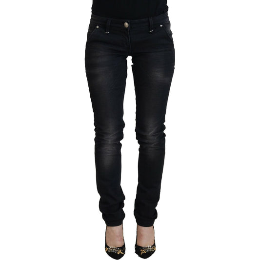 Sleek Black Washed Low Waist Skinny Jeans