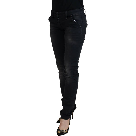 Sleek Black Washed Low Waist Skinny Jeans