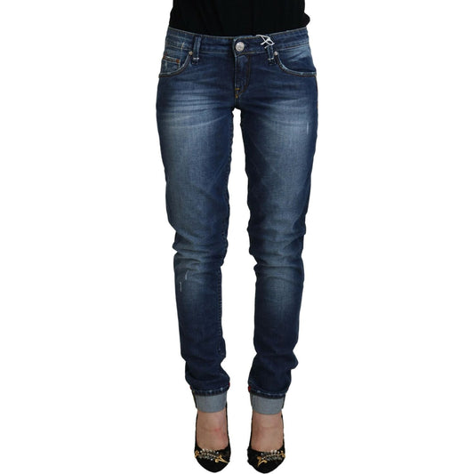 Elegant Blue Washed Low Waist Skinny Jeans