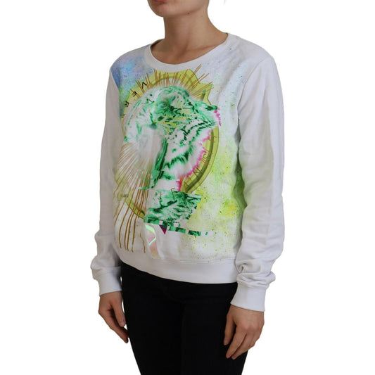 Elegant White Graphic Crew Neck Sweater