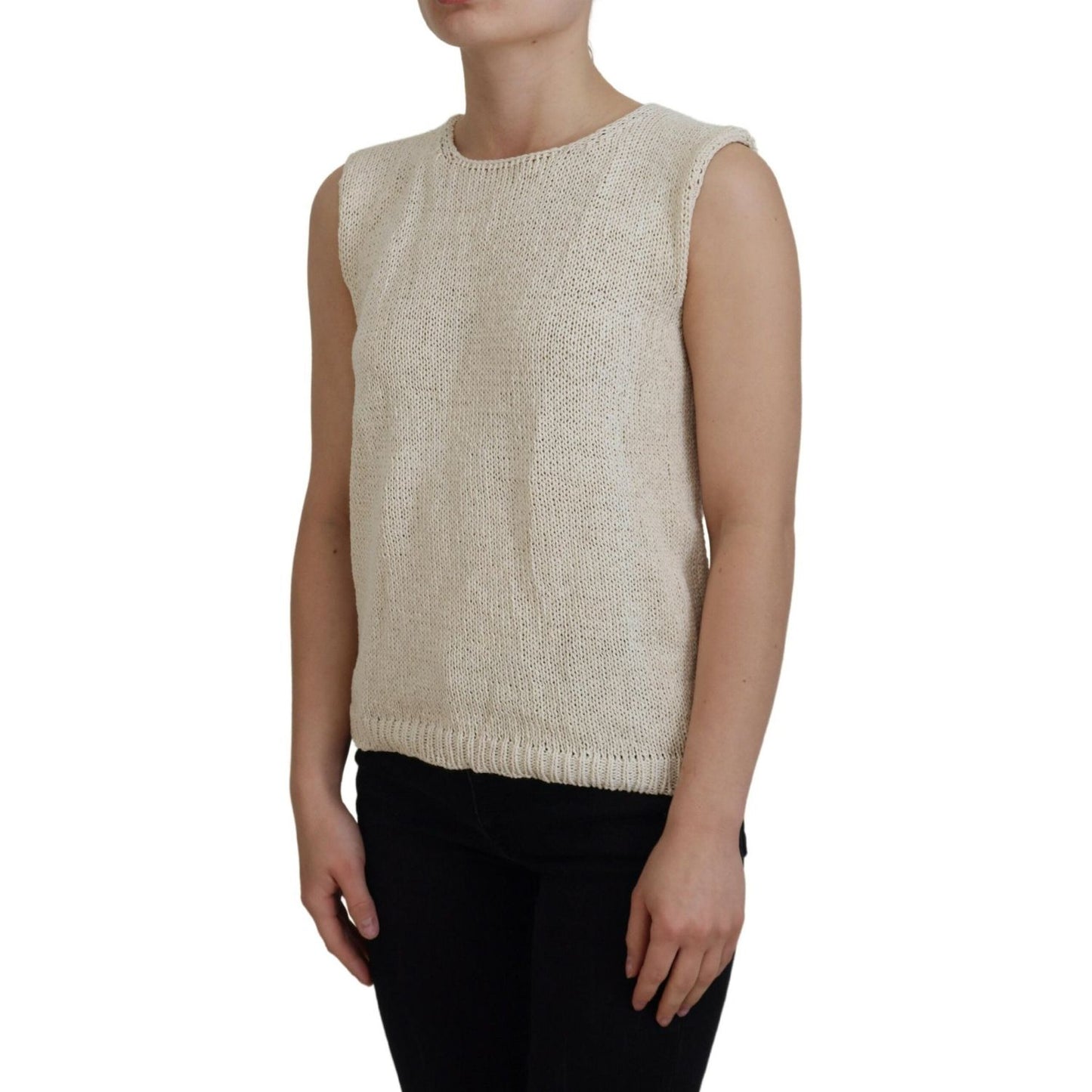 PINK MEMORIES Beige Cotton Blend Sleeveless Round Neck Tank Top PINK MEMORIES