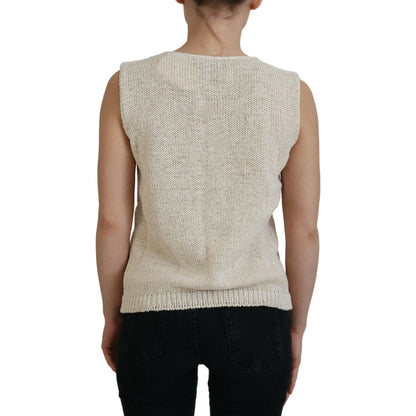 PINK MEMORIES Beige Cotton Blend Sleeveless Round Neck Tank Top PINK MEMORIES