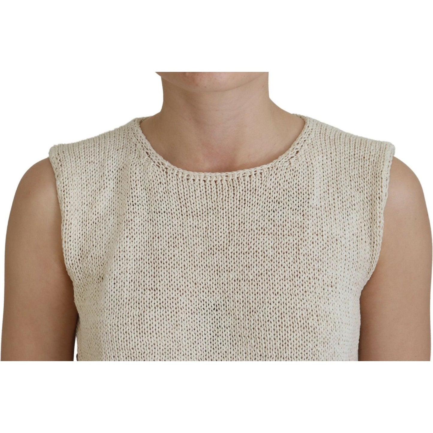 PINK MEMORIES Beige Cotton Blend Sleeveless Round Neck Tank Top PINK MEMORIES