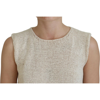 PINK MEMORIES Beige Cotton Blend Sleeveless Round Neck Tank Top PINK MEMORIES