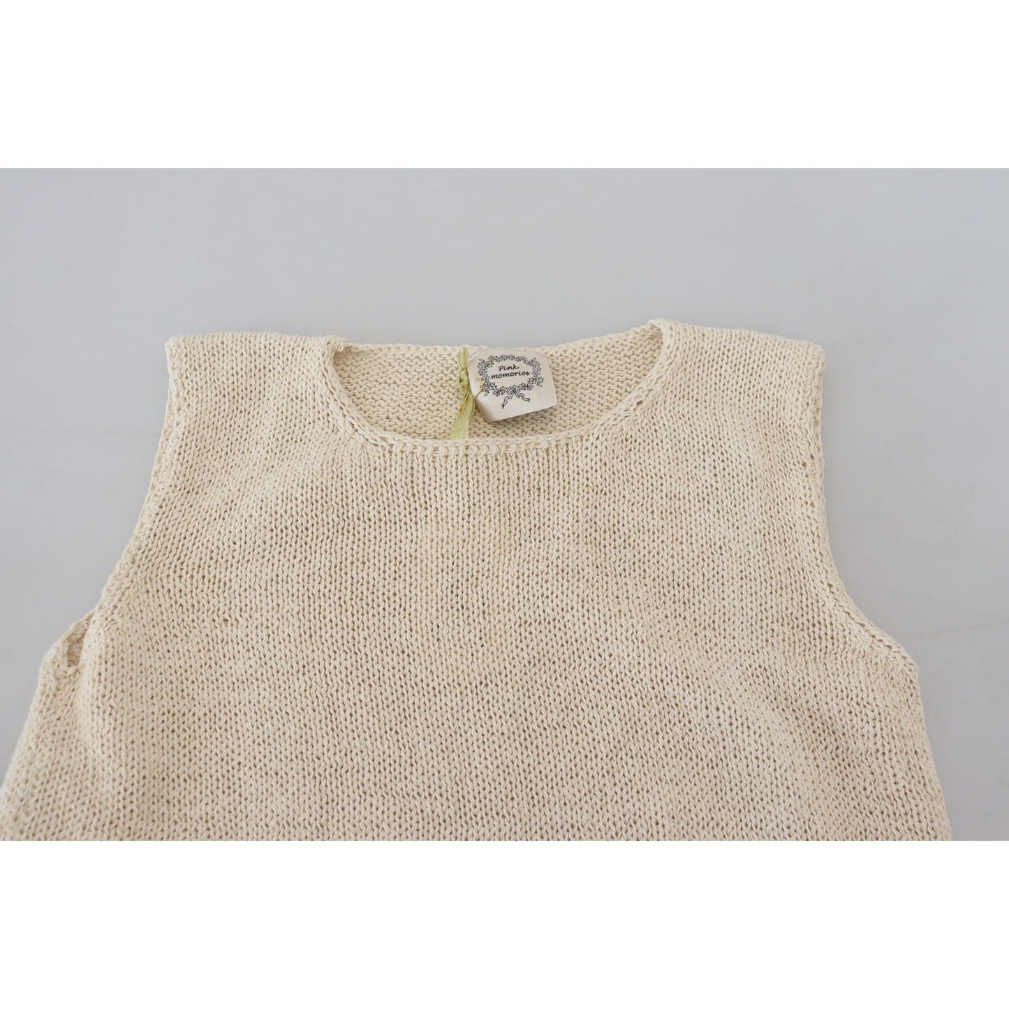 PINK MEMORIES Beige Cotton Blend Sleeveless Round Neck Tank Top PINK MEMORIES