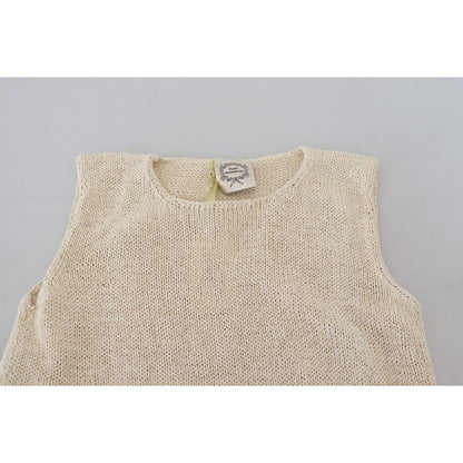PINK MEMORIES Beige Cotton Blend Sleeveless Round Neck Tank Top PINK MEMORIES