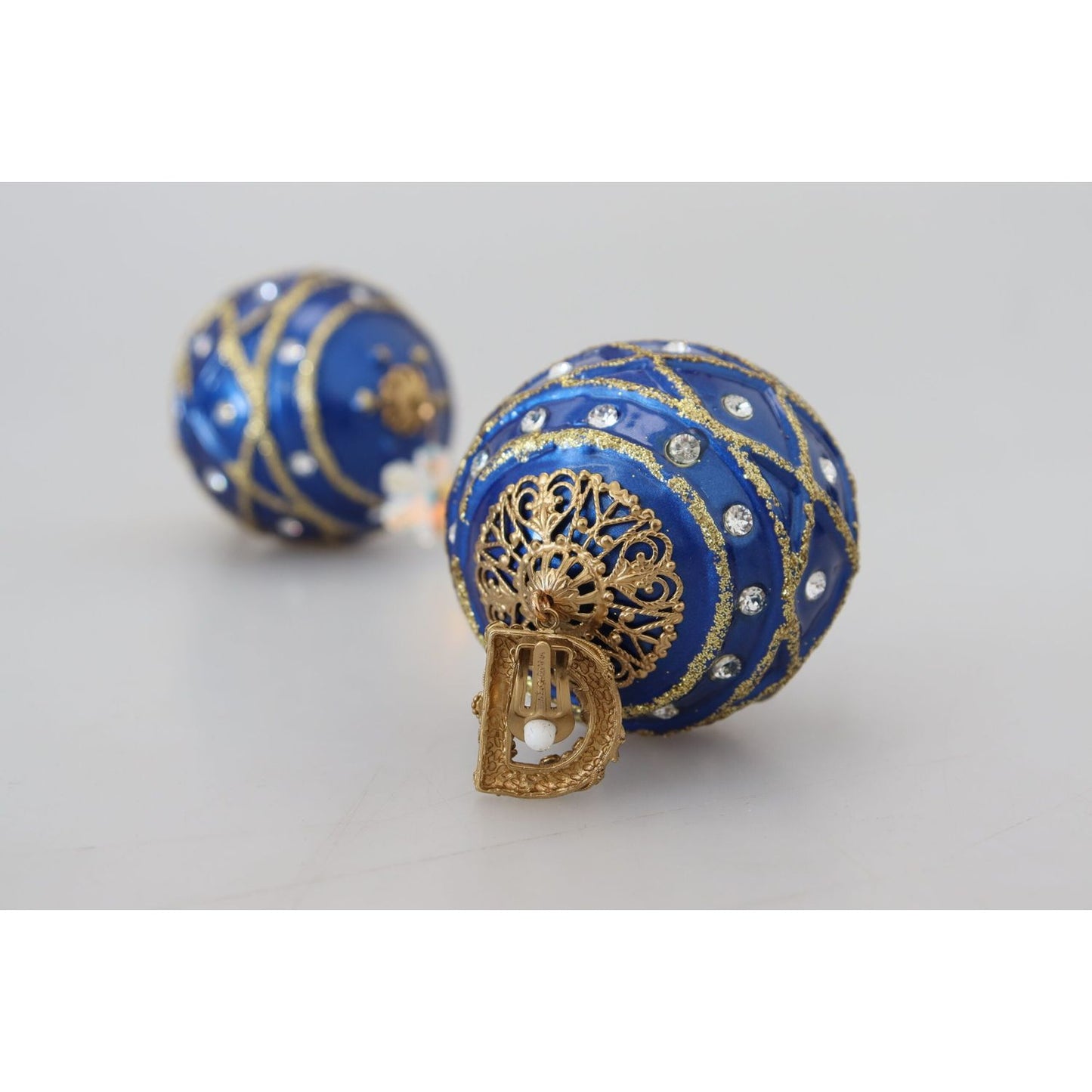 Dolce & Gabbana Gold Brass Blue Dangle Ball Crystal Clip On Earrings Earrings