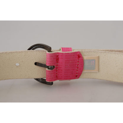 John Galliano Pink Leather Letter Logo Round Buckle Waist Belt