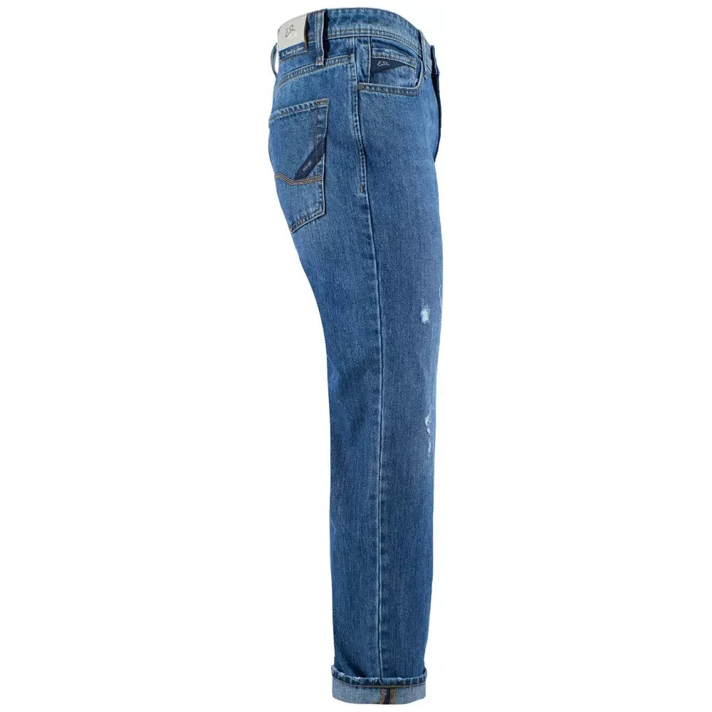 Timeless Blue Distressed Cotton Denim