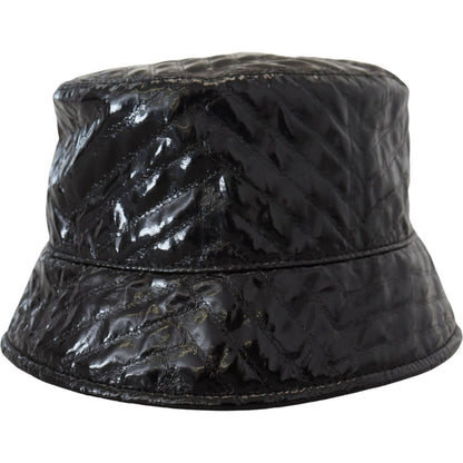 Dolce & Gabbana Black Quilted Faux Leather Women Bucket Cap Hat