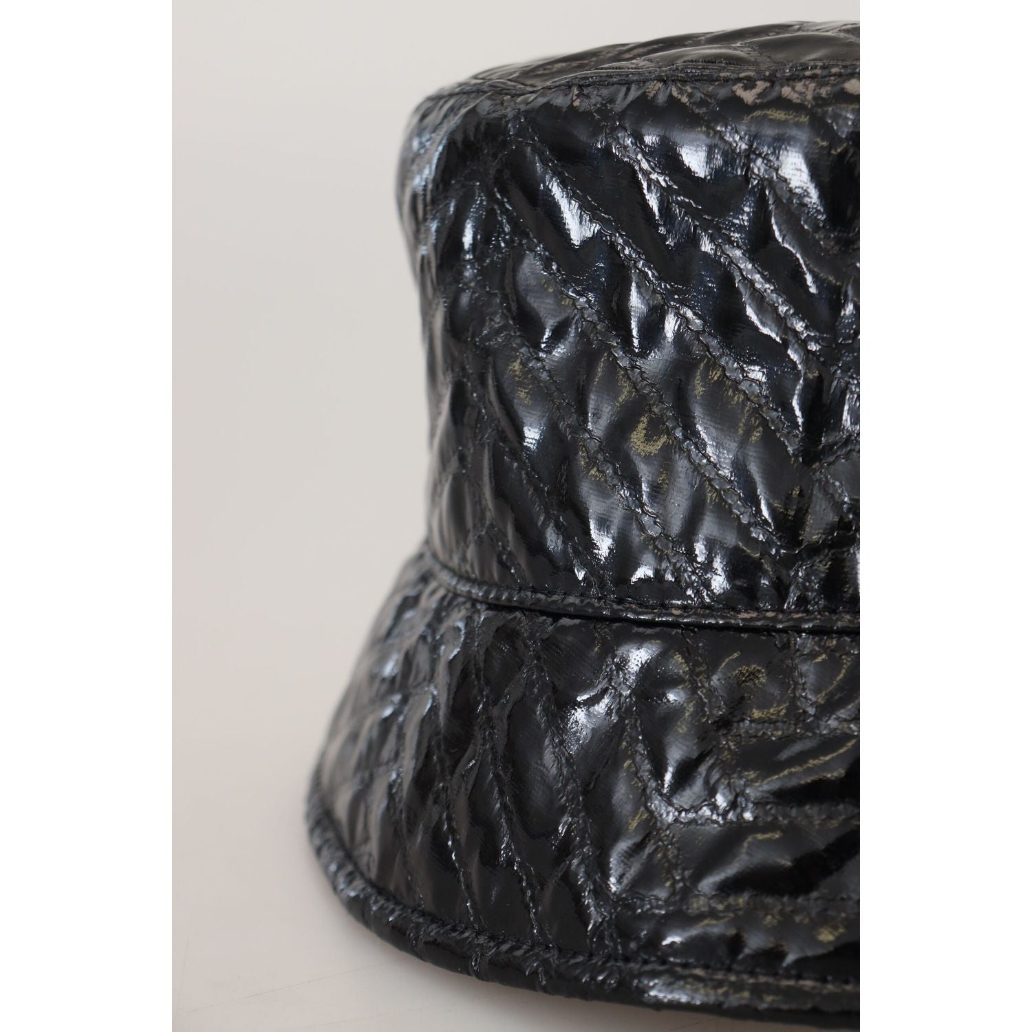 Dolce & Gabbana Black Quilted Faux Leather Women Bucket Cap Hat