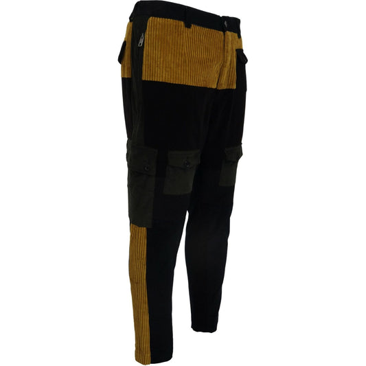 Elegant Black Tapered Trousers with Yellow Accent