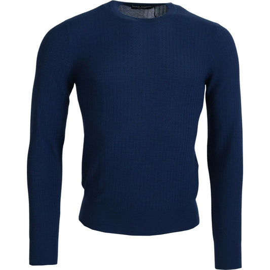 Elegant Blue Cashmere-Silk Men's Pullover