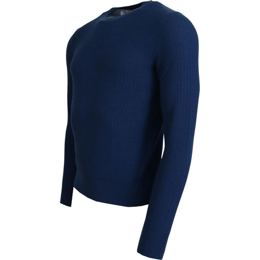 Elegant Blue Cashmere-Silk Men's Pullover